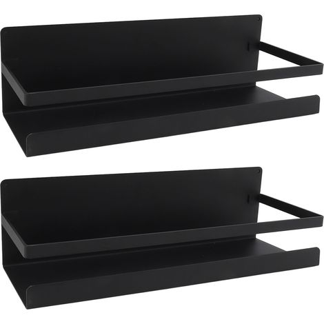 Lot de 2 étagères de rangement murales avec crochets, fixation magnétique, pour meuble-lavabo de salle de bain, noir. (1/5)