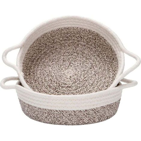 Panier de rangement tissé en 2 pièces, boîte de rangement en corde de coton 12 8 5 pouces, panier de rangement de salle de bain, décoration de rangement de chambre à coucher de salon (marron)