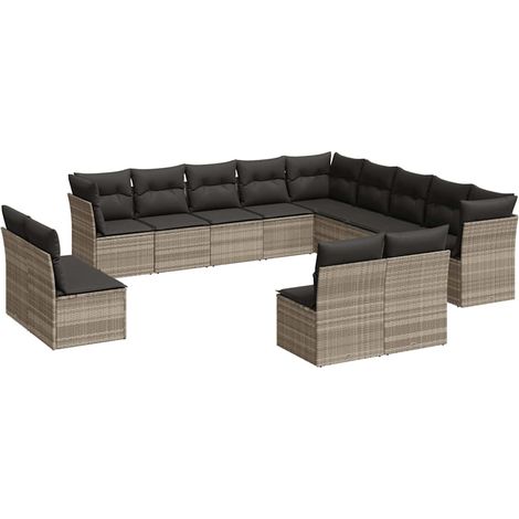 vidaXL Set Divani Giardino 13 pz con Cuscini Grigio Chiaro Polyrattan (1/5)