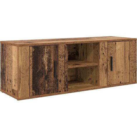 Meuble TV rectangulaire rustique avec rangement espace cosy 100 x 31 x 35 cm en bois ancien (1/5)