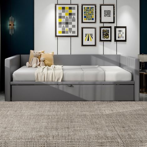Canapé convertible 90x200 cm, canapé-lit à lattes en velours gris doux, lit escamotable 2 en 1 pour salon, couchage confortable 180x200 cm