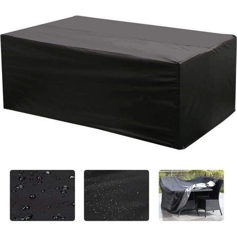 Housse de table rectangulaire en tissu Oxford résistant UV, noir, 210 x 140 x 80 cm, protection extérieure pour salon de jardin (1/5)