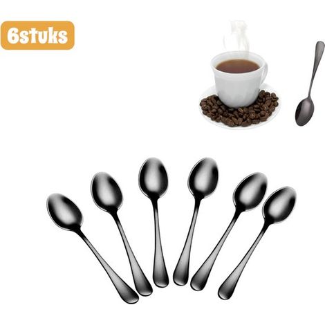 Cuillères de 6 cuillères - Mini cuillères à café - Cuillères à dessert - Cuillères à café - Petites cuillères en acier inoxydable - Cuillères à café occidentales - Mini cuillères ménagères - Noires (1/5)