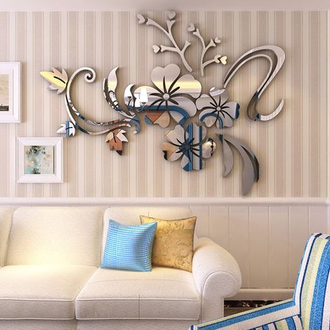 Pegatinas de pared con efecto espejo, calcomanías de pared con estampado de mariposas y flores para la habitación de los niños, sala de estar, decoración DIY. (1/3)