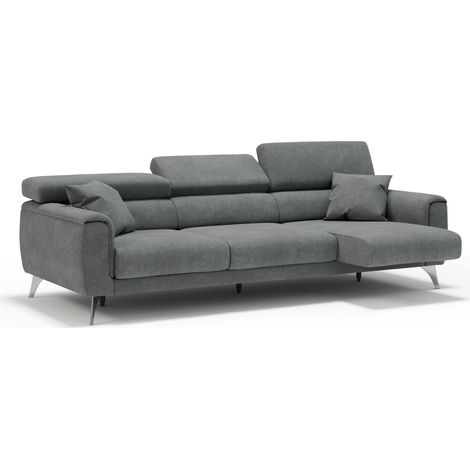 Caravaggio Sofa mit 3 unabhängigen ausziehbaren Sitzen und verstellbaren Kopfstützen aus wasserfestem Stoff T02 244 cm Grau