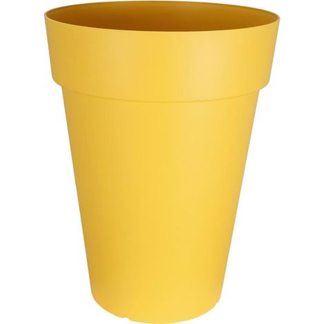 Pot de fleurs jardinière haute en plastique – Dimensions H65 x D49 cm – Couleur jaune – Pour terrasses et balcons – Riviera (1/2)