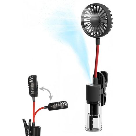 Kleiner, wiederaufladbarer Sprühventilator mit integriertem Clip, flexiblem Kopf und Wassersprühkühlung – KZQ (1/5)