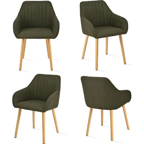 Goeurvant Chaises de salle à manger minimalistes avec soutien dorsal confortable, accoudoirs ergonomiques et pieds en bois solides - Lot de 4 – Vert