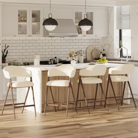 Lot de 4 tabourets de Bar, tabourets de Hauteur comptoir avec Dossier, tabourets d'îlot Modernes rembourrés avec Pieds en métal pour îlot de Cuisine, comptoir, Salle à Manger, Beige (1/5)