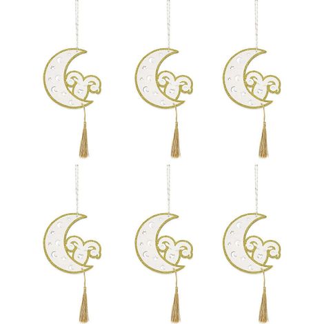 6er-Pack Ramadan-Anhänger aus Holz mit Monden und Sternen – ideal als Dekoration für muslimische Haushalte und Feste. (1/5)