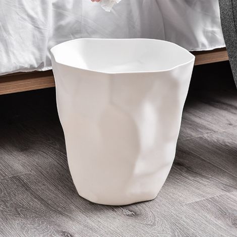 Moderner Kunststoff-Abfalleimer, einzigartige, unregelmäßige Form, weiß, Mini-Deko-Mülleimer für Bad, Büro, Küche, Zuhause, kompakt, 295 g, 27 x 26 x 16 cm, 1 Stück