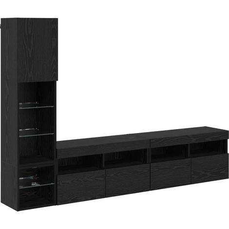 Maison Exclusive - TV-Wandmöbel mit LED 4 pcs Schwarz Eichen-Opti