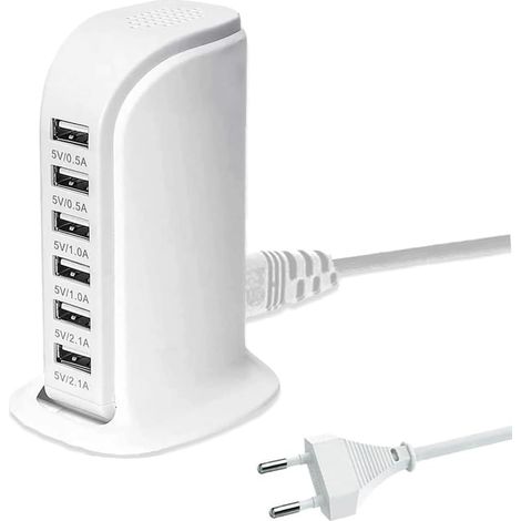 Station de Charge USB 30W 6 Ports avec Chargeur Mural pour 12/13/14/15/16/S22/S23/S24/Tablette (Blanche) (1/5)
