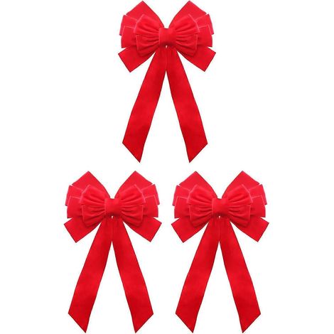 Weihnachtsschleife aus rotem Samt, 48 cm lang und 25 cm breit, Set mit 3 Weihnachtsschleifen. (1/5)