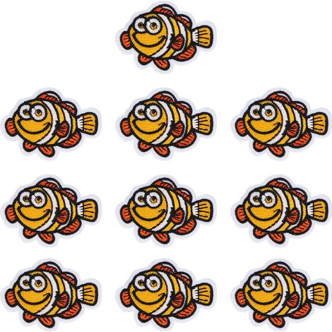 10Pcs Iron Patches Adhesive Cloth Stickers Repair Holes DIY Decoration Sea Animals EmbroiderySmall Yellow Fish (1/5)