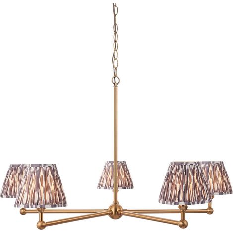 Endon Santiago Suspension en laiton vieilli brossé avec abat-jour en tissu Ikat gris perle 16 cm 5 x B22