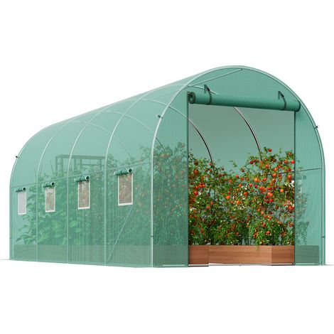 Mophorn Serra a tunnel walk-in 4,4 x 1,9 x 1,9 m, struttura in acciaio zincato con copertura in PE verde, dotata di porta avvolgibile con cerniera e 8 finestre per una ventilazione ottimale (1/5)