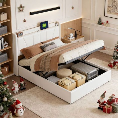 Letto con contenitore - 140x190 - Rete a doghe - Rimozione idraulica - Porte USB e Type-C (1/5)