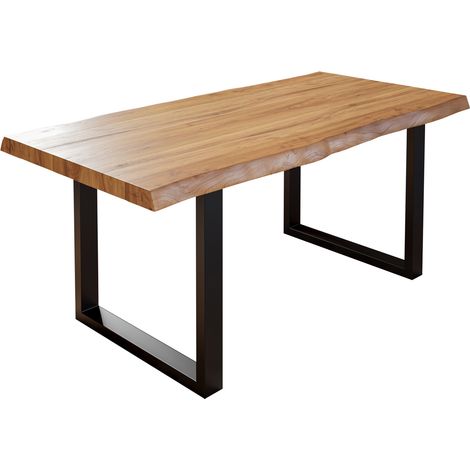 Esstisch Baumkante Massiv Akazie naturfarben 200x100 U-Gestell schwarz UTRECHT (1/5)