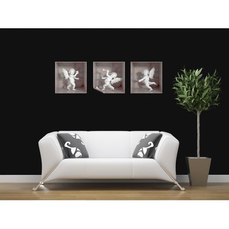 Sticker effet 3D 3 anges marbre blanc et rose 30 x 90 cm (1/3)