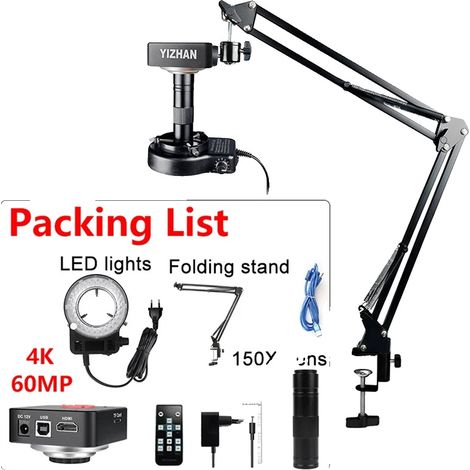 Microscopio digital, 60 MP, aumento 4K, iluminación LED ajustable, juego de 2 unidades 4K 60 MP, 0-150X (1/2)