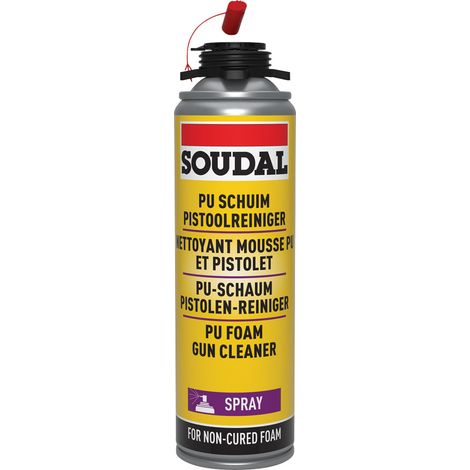 Soudal – Nettoyant mousse polyuréthane 500ml – Spray pour nettoyage rapide – Compatible pistolet – Pour surfaces lisses et carrelage (1/4)