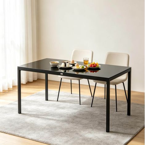 Table de jardin 180x80x72 cm aluminium et verre trempé noir pour terrasse, stable – MEUBLIV (1/5)
