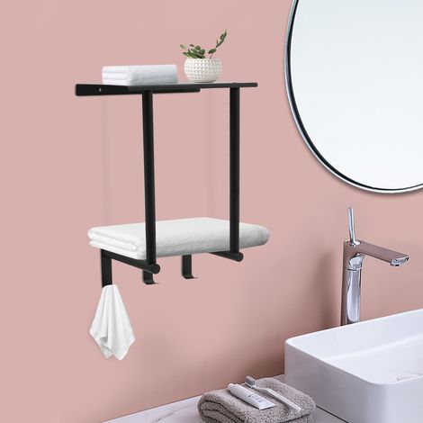 Portasciugamani con scaffale metallo e 3 ganci per bagno piccolo (1/5)