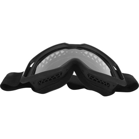 Lunettes de protection coupe-vent avec sangle ajustable pour cyclisme, soudure et alpinisme en extérieur. Monture noire et verres transparents.