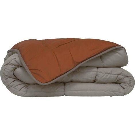 Bicolor warme Steppdecke TOISON D’OR CALGARY 400 g/m² Microfaser 220 x 240 cm Grau Kiesel & Braun Ingwer