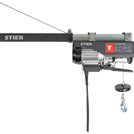STIER Elektrischer Seilzug, Tragkraft 250 kg, Leistung 500 W, Hebehöhe bis 12 m, inkl. Befestigungsbügel, einfache Montage, Sicherheit durch Not-Aus-Schalter (1/4)