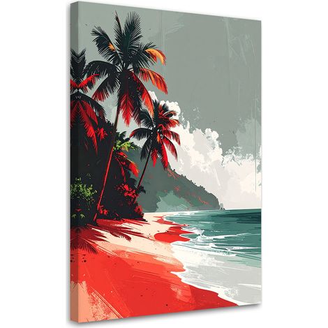 Wandbild Pastellfarbener tropischer Strand Meer Palmen Landschaft 40x60 (1/5)