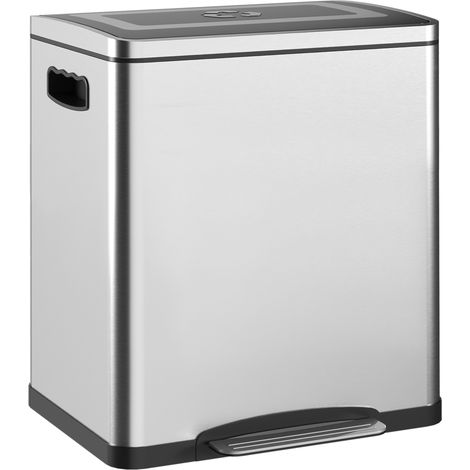 Beyamis 2-teiliger Treteimer (15 l) mit Soft-Close-Deckel, Abfallbehälter aus Edelstahl und PP, 40 x 34,8 x 47,5 cm, Silber