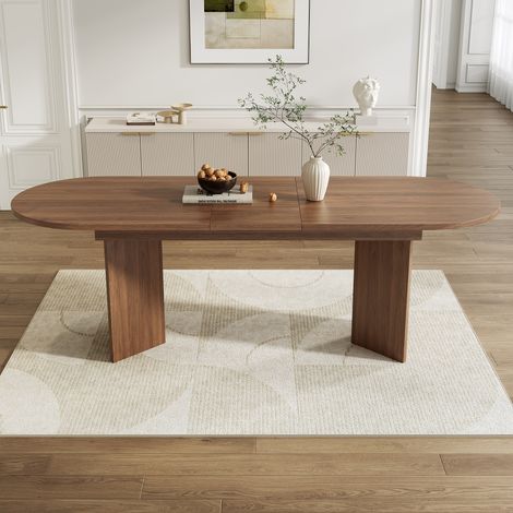 Table extensible 160/200x90cm, coins arrondis sécurisés, plateau épais, design simple, noyer, mécanisme d'extension fluide et plateau chaleureux (1/5)