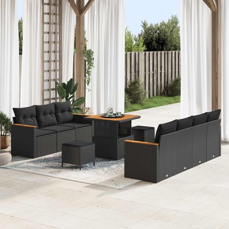 vidaXL Gartensofa-set 10 pcs Schwarz Poly-Rattan (1/5)