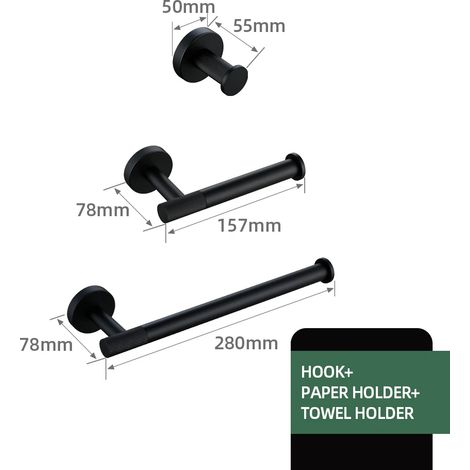 (H-PH-TH) Accessoires de salle de bain noirs en laiton moleté : porte-papier toilette, porte-serviettes, étagère, porte-serviettes simple, porte-brosse WC, crochet (1/5)