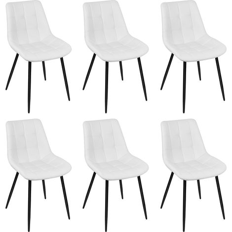 Lot de 6 Chaises de Salle à Manger en Simili Cuir Chaises de cuisine tapissées Blanc (1/5)