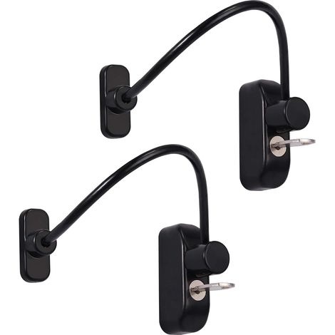2pcs Verrouillage Coulissante Fenêtre Entrebâilleur de Porte Serrure Porte Coulissante Bloque Bébé Enfant Verrou de Sécurité Câble Catch Fils-Noir avec Clé en Acier Inoxydable Garage Placard (1/5)