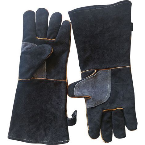 Gants de protection haute résistance à la chaleur – Cuir de vachette épais, 35 cm, idéaux pour barbecue, four, cheminée et soudage (1/5)