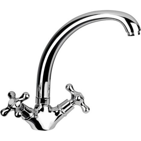 ROBINET DE LAVABO DE SALLE DE BAIN BEC HAUT STYLE ANTIQUE MITIGEUR D'ÉVIER CHROME 91
