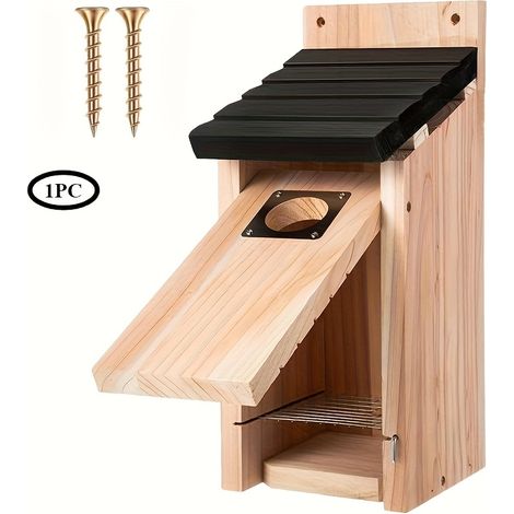 Nichoir en bois pour l'extérieur avec trou d'entrée de 1,5 pouce — Nichoir de jardin pour merlebleus et moineaux (1/5)