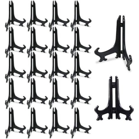 BUNTHAUS 5 Inch Plastique Transparent Chevalets 20 PCS Plastique Noir Chevalets Supports D'assiette pour Les Mariages, Décoration de La Maison, Anniversaires, Des Tables