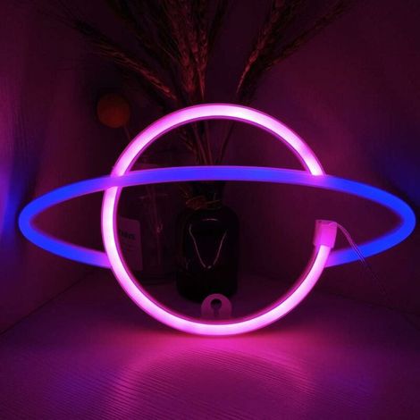 Letreros de neón con forma de planeta, luz LED de neón, decoración de pared, letreros luminosos para fiestas, dormitorios, bodas, regalos, luces decorativas, rosa, azul y planeta. (1/4)