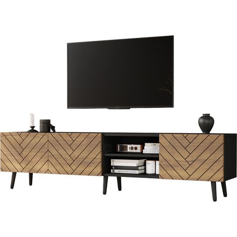 Meuble TV 180 cm avec Rangement - Console Média Moderne, Charnières Silencieuses et Passe-Câbles pour Salon (Blanc) (1/5)