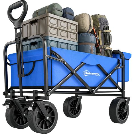 Chariot pliable avec sac isotherme amovible, poignée réglable en longueur et en angle, et sac de transport (bleu) (1/5)