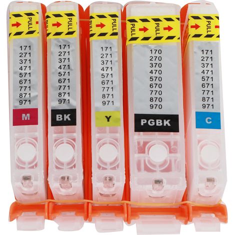Cartouches d'encre rechargeables 5 couleurs avec puces permanentes, 970-971 (1/5)