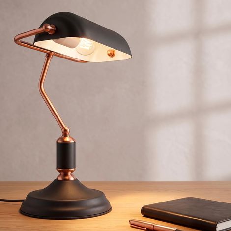 Lampe de bureau banquier noir et aspect or rose  E27
