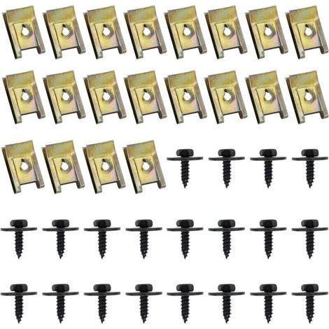 40 Pcs Clips de Fixation Voiture, Vis Et Boulons de Voiture, U-Clip Fixation, Écrou et Clip Garde-Boue Automobile, Agrafes Carrosserie, Vis Soubassement, Vis d'Aile Carrosserie
