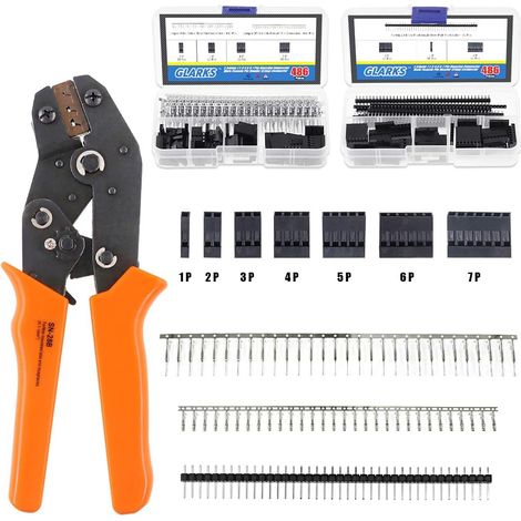 Pince à sertir 486 pièces avec ensemble de connecteurs, pince à sertir à cliquet SN-28B avec 485 pièces de 2,54 mm 1 2 3 4 5 6 7 broches connecteur mâle femelle à sertir pour broches (1/5)
