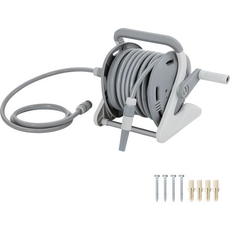 Enrouleur mural tuyau arrosage 20 m + 2 m x Ø 15 mm, dévidoir portable, buse 2 modes, gris